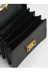 Charles Keith Two Tone Metallic Push Lock Handbag Black